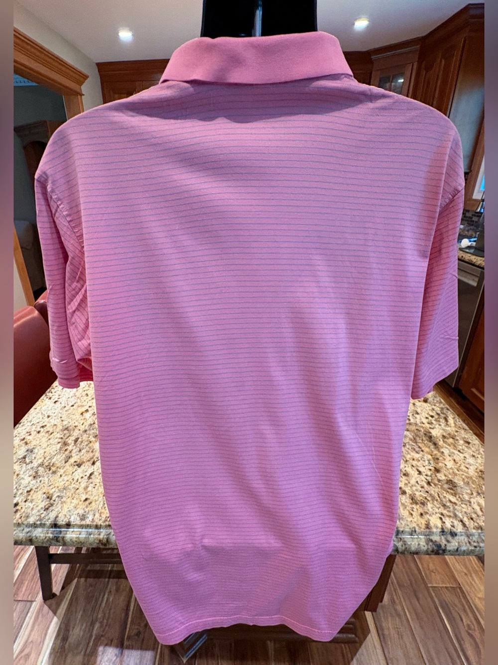 Peter Millar men’s golf polo. Sharp pink with micro blue stripes & logo. XL - Picture 5 of 6